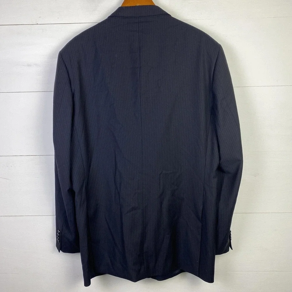 Gianni Uomo Le Collezioni Italy Blazer 46L Super 120s Wool Navy Pinstripe Jacket